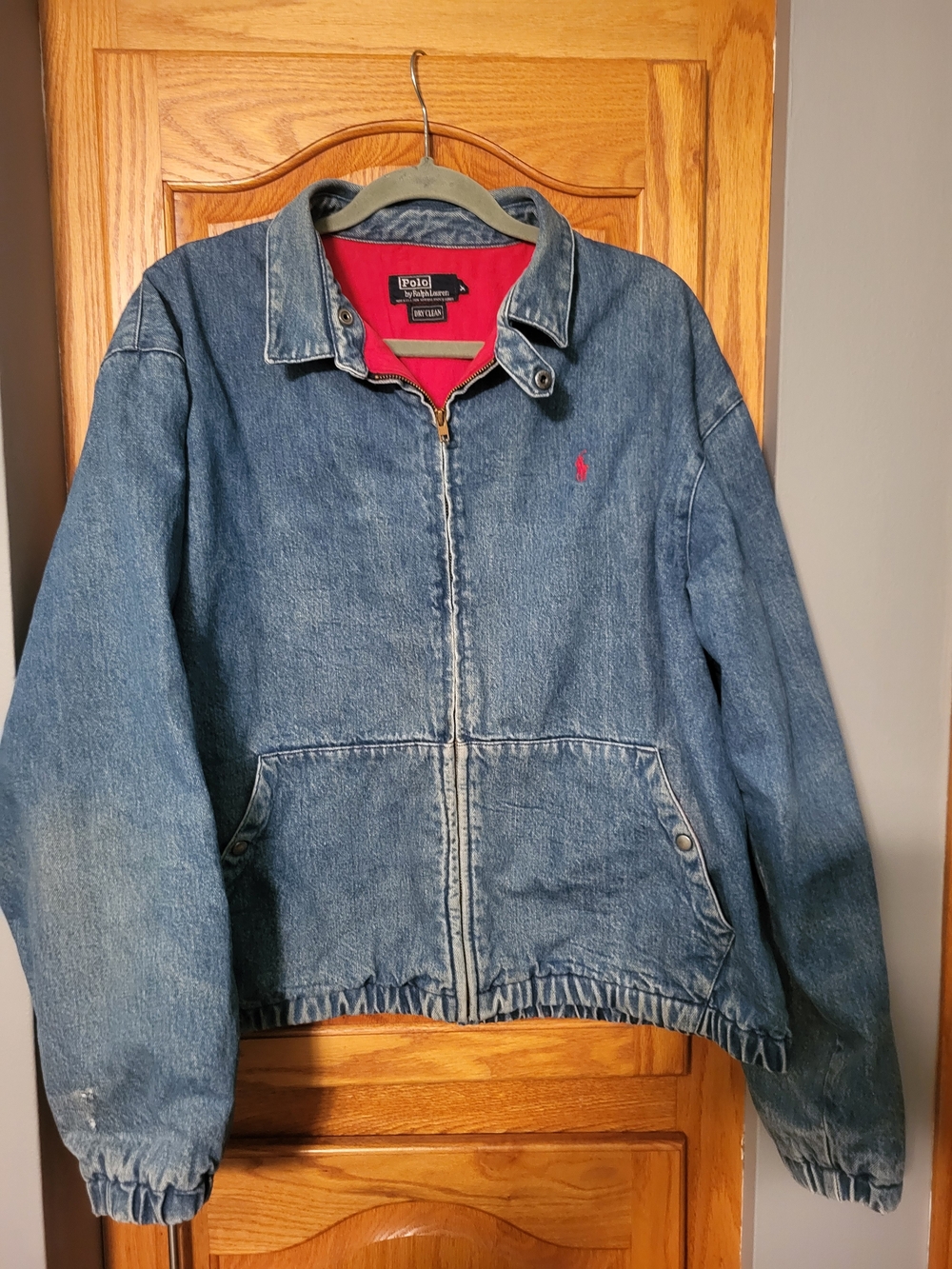 Vintage Polo Ralph Lauren Jacket Mens XL Blue Jean W/Red Flannel Full Zip Bomber